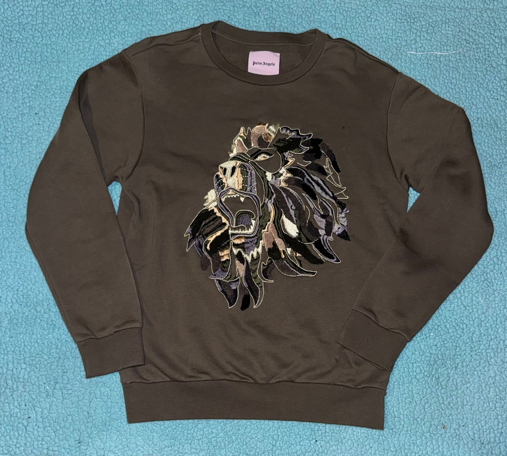 Palm Angels Embroidered Lion Sweatshirt Brown Size M 100% Authentic Minor Flaw